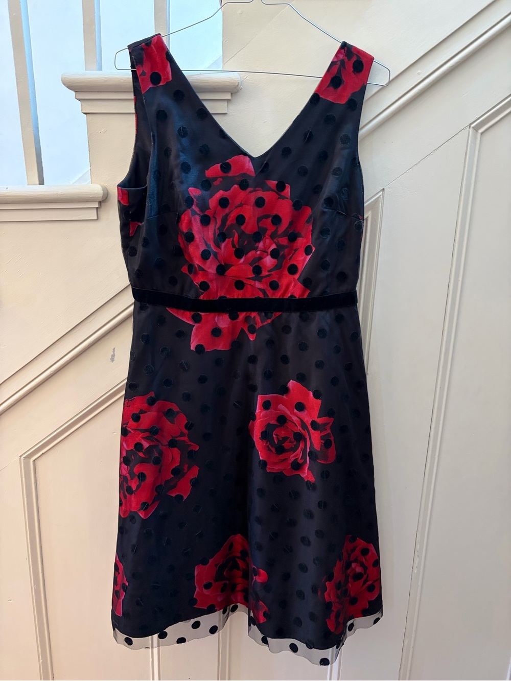 Donna Ricco Black Dress with Red Floral Accents